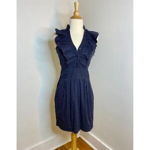 Express Design Studio Pinstripe‎ Sleeveless Ruffle Pocket Shift Dress